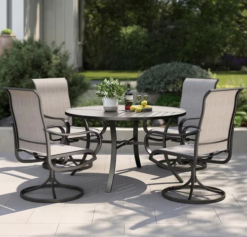Vista 28 de PHI VILLA Juego de comedor de 5 piezas para patio al aire libre con sillas giratorias (azul) y mesa de comedor de acero de metal de 37 x 37 pulgadas
