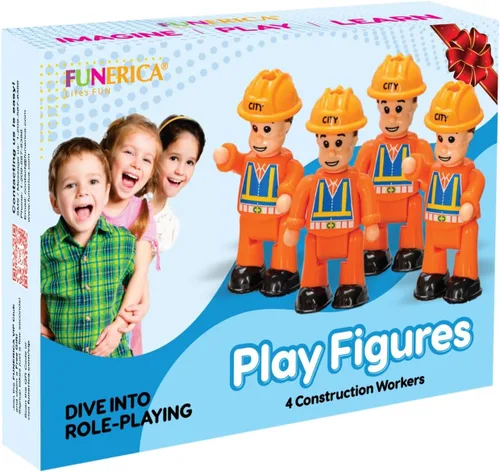 Vista 2 de FUNERICA Figuras de juguete para trabajadores de la construcción, figuras de personas en miniatura, paquete de 4