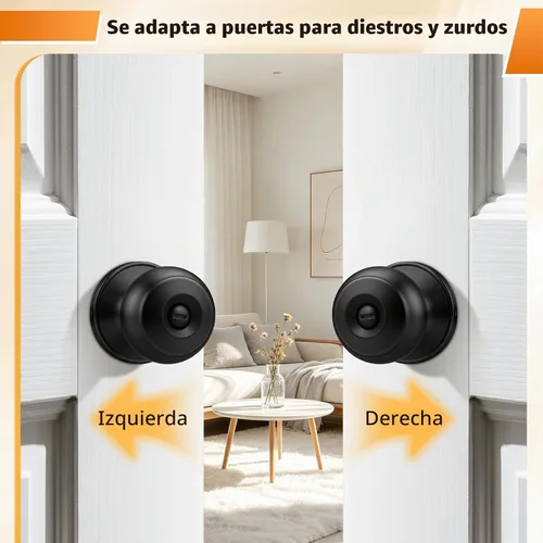 Vista 7 de Probrico Pomos de puerta negros, privacidad para dormitorio y baño, de interior, con bola redonda, paquete de 6