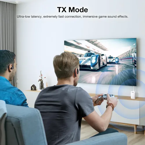 Vista 6 de Adaptador Bluetooth 5.3 Transmisor/receptor 2 en 1 Mini inalámbrico con cable de audio de 0.138 in, adaptador Bluetooth adaptativo AptX de doble