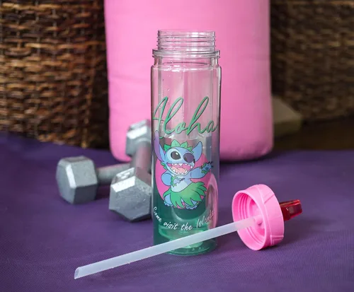 Vista 3 de Silver Buffalo Lilo and Stitch Aloha - Botella de agua Tritan de doble pared Botella de plástico sin BPA con tapa de rosca y tapa abatible