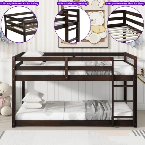 Vista 4 de Litera baja individual sobre individual con escalera y barandillas