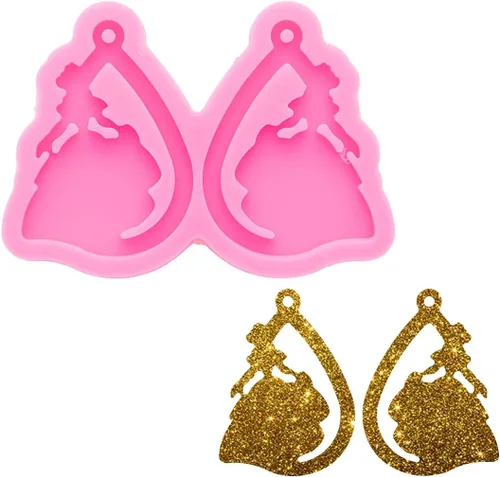 Vista 7 de Molde brillante y brillante para niña en vestido de novia, molde de resina de silicona para llavero, molde para bricolaje, joyería de moda, moldes