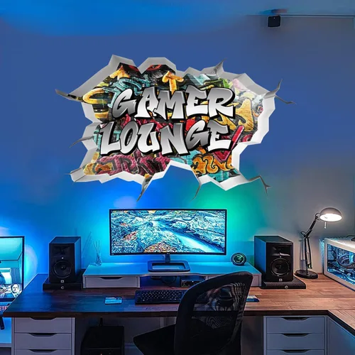 Vista 9 de TOARTI Adhesivos de pared 3D de juegos, calcomanías de pared para juegos para habitación de niños, zona de juegos para niños, papel tapiz de video