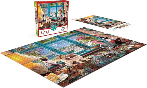 Vista 4 de Buffalo Games - Colección Cats - Escritorio de rompecabezas de 168 meses a 1200 meses - Rompecabezas de 750 piezas, multicolor