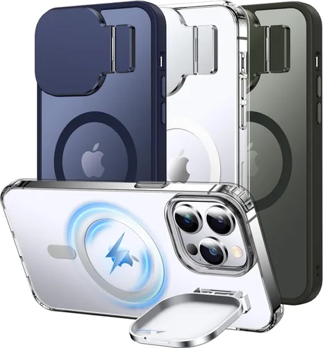 Vista 6 de Silverback Funda para iPhone 14 Pro Max con funda para cámara, compatible con MagSafe, con soporte integrado, funda magnética translúcida mate a