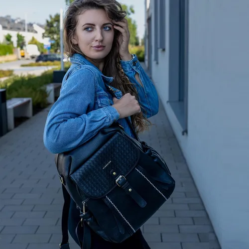 Vista 2 de Missnine Mochila de cuero para mujer, mochila antirrobo, bolsa de hombro convertible con cremalleras seguras para viajes y trabajo, Negro -, Vintage