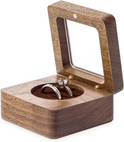 Vista 5 de Wislist Caja de anillos para ceremonia de boda soporte de almohadas de madera para propuesta de boda y compromiso nuez