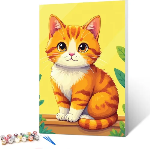 Vista 19 de Ginkko Kit de pintura por números para adultos, principiantes y niños de 8 a 12 años con marco de madera, fácil acrílico sobre lienzo de 8 x 12