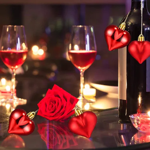 Vista 7 de 24 adornos en forma de corazón para el día de San Valentín, bolas de corazón brillantes y mate, decoraciones colgantes para el día de San Valentín