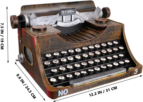 Vista 5 de FOMIYES Modelo de máquina de escribir manual clásica, figura de máquina de escribir vintage, arte de hierro, estatua de estilo europeo