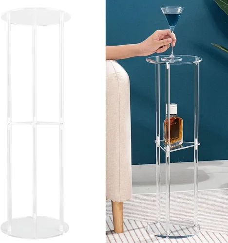 Vista 5 de Mesa auxiliar, moderna y estable mesa redonda de acrílico de 3 niveles con conectores de acero inoxidable resistentes para sala de estar