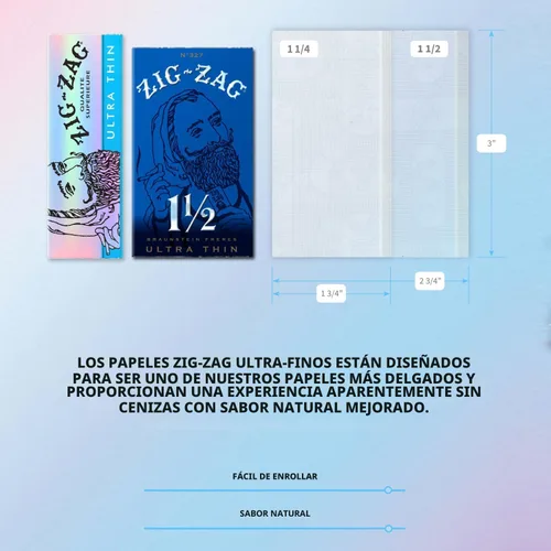 Vista 4 de ZIG-ZAG Papel de liar 1 ¼ ultrafino (6 folletos) - 32 hojas cada uno - Papel de liar de combustión lenta
