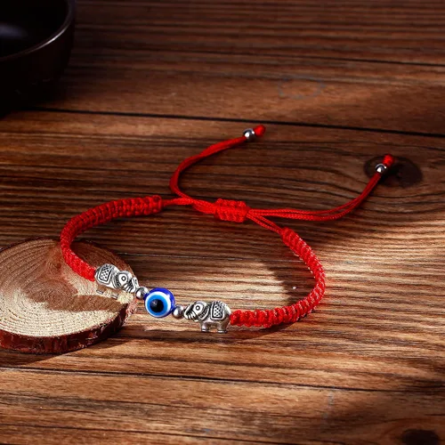 Vista 5 de Gmai Pulseras con dije de la suerte de ojo malvado, tobillera de cuerda roja, hilo trenzado, amuleto trenzado, familia, pareja, amistad, ajustable