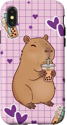 Vista 5 de Funda Kawaii Anime Capybara Beber Boba Bubble Tea Kids Girls para iPhone 17