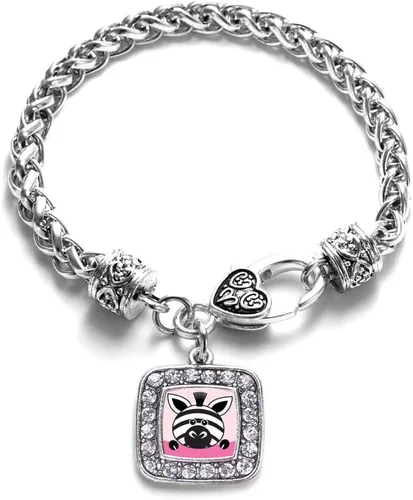 Vista 24 de Pulsera de dijes cuadrados de plata con joyería de circonita cúbica