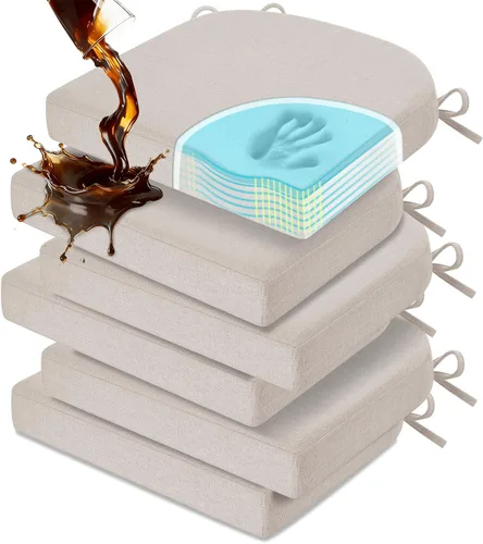 Vista 9 de downluxe Cojines para sillas de comedor, almohadillas de lino de espuma viscoelástica para sillas de cocina con lazos, cubierta impermeable, Beige