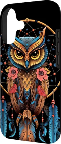 Vista 2 de Funda para iPhone 17 con diseño de plumas indias nativas americanas y búho