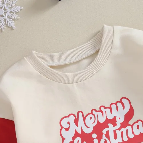 Vista 3 de Lamuusaa Traje de Navidad para bebé recién nacida, manga larga, bloque de color, sudadera de gran tamaño, ropa de otoño