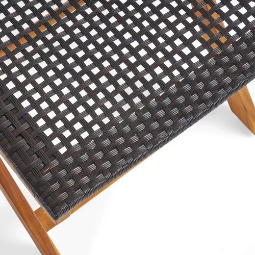 Vista 7 de GDFStudio Juego de bistró plegable de mimbre de madera de acacia al aire libre con sillas y mesa, acabado de teca y marrón