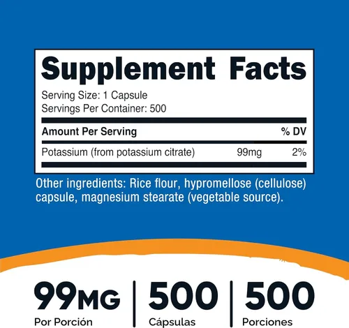 Vista 2 de Nutricost Citrato de potasio 99 mg, 500 cápsulas (2 botellas)