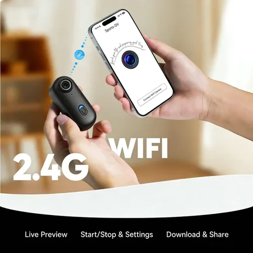 Vista 2 de JETO Mini cámara corporal 4K, cámara de acción POV con clip con cordón magnético, clip trasero giratorio, gran angular de 150°, funda impermeable