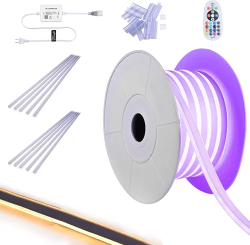 Vista 11 de DELight AC 110-120V impermeable IP65 camión de comida RGB 10 pies extensión de luces de neón con control remoto y aplicación sincronización