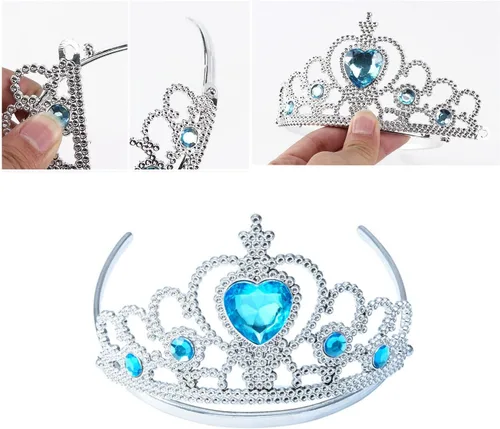 Vista 4 de Peluca de princesa trenzada con collar de tiara, guantes, disfraz de princesa, accesorios de cosplay para niños y niñas