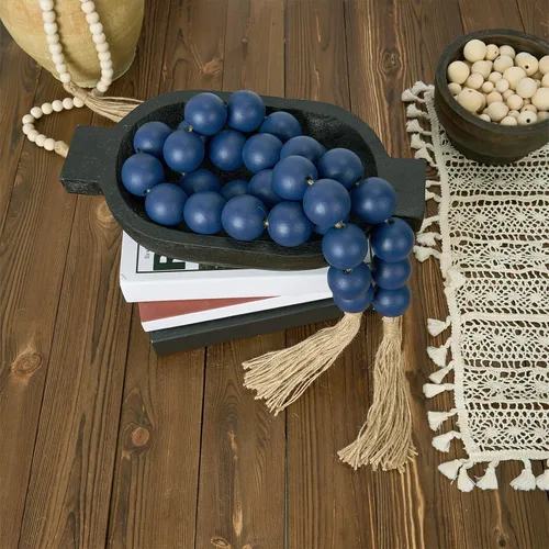 Vista 187 de OMISHE Guirnalda de cuentas de madera extra grande con cuentas de madera y borlas de 1.6 pulgadas de diámetro, cuentas decorativas rústicas de 41
