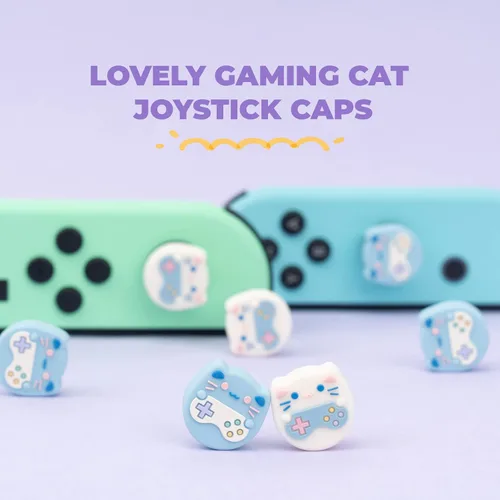 Vista 2 de GeekShare Cute Animal Theme Thumb Grip CapsCompatible with Nintendo Switch OLED Switch Lite Soft Silicone Joystick Cover4PCS- Gaming Cat