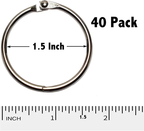 Vista 2 de Paquete de 40 anillos de carpeta de 1.5 pulgadas, anillos de hojas sueltas, anillos de libro, anillos de metal para llavero, anillos de metal