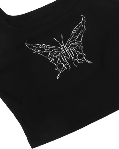 Vista 4 de Verdusa Camiseta corta sin mangas con cuello cuadrado y diamantes de imitación para mujer