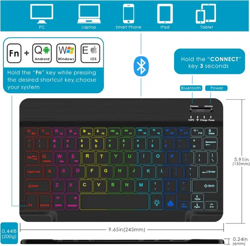 Vista 3 de DETUOSI Funda con teclado retroiluminado para Samsung Galaxy Tab A9 Plus/A9+ 5G de 11 pulgadas (SM-X210) 2023 Android Tablet con soporte para S Pen