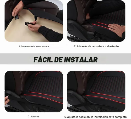 Vista 5 de Funda de cuero para asiento de automóvil, funda de cojín de cuero para asiento delantero y inferior con bolsillo de almacenamiento, protector