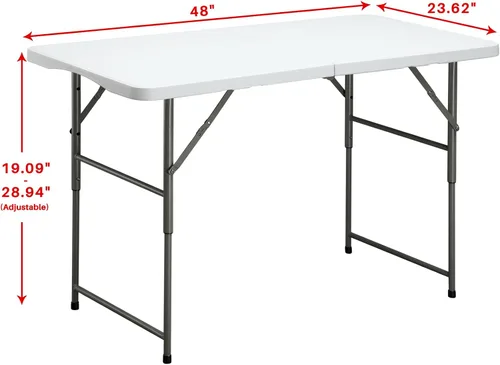 Vista 3 de ALIMORDEN Mesa de picnic plegable de altura ajustable de 4 pies, mesa de comedor de plástico de 48 pulgadas, mesa comercial para eventos, mesa