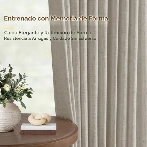 Vista 2 de INOVADAY Cortinas Plisadas con Memoria Entrenada de 96 Pulgadas de Largo, Cortinas de Lino para Sala de Estar, Juego de 2 Paneles de Cortinas Dark