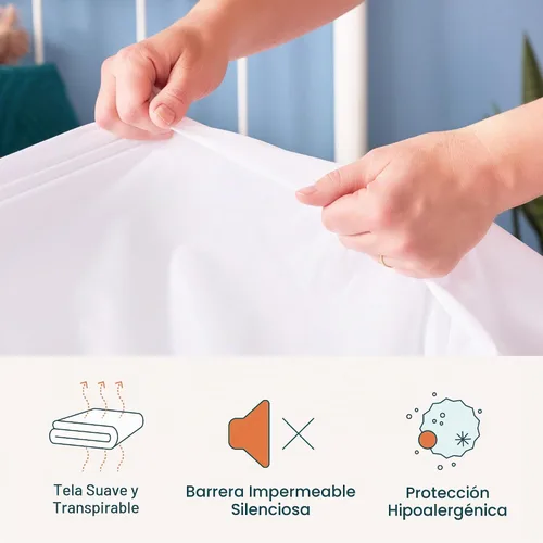 Vista 4 de Carcasa Linenspa con cierre impermeable, transpirable prueba de polvo y ácaros, cama prueba protector de colchón, Poliéster, gemelo
