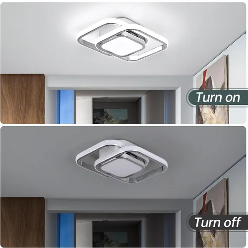 Vista 5 de CANEOE Lámpara de Techo Cuadrada para Pasillo, 6000K Blanco Frío Luz de Techo Moderna de Montaje al Ras, Accesorios de Iluminación LED Cromados