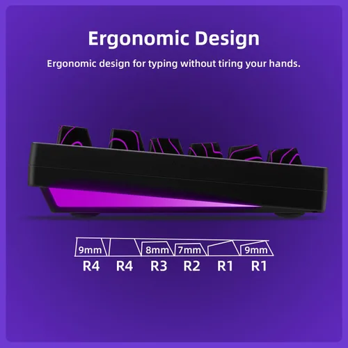 Vista 6 de ZORNHER ZH870 Teclado mecánico inalámbrico para juegos, 80% negro personalizado teclado de sonido cremoso con teclas topográficas negras iluminadas
