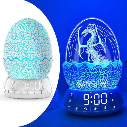 Vista 8 de Reloj Digital Huevo de Dragón de 2da Generación Despertador Ok para Despertar con Luz Nocturna / 20 Canciones de Cuna Ruido Blanco/Altavoz