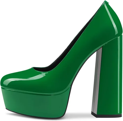 Vista 14 de TNYNFBEB Zapatos de tacón de plataforma alta para mujer, con puntera redonda, sin cordones, básicas, clásicas, de 5.5 pulgadas