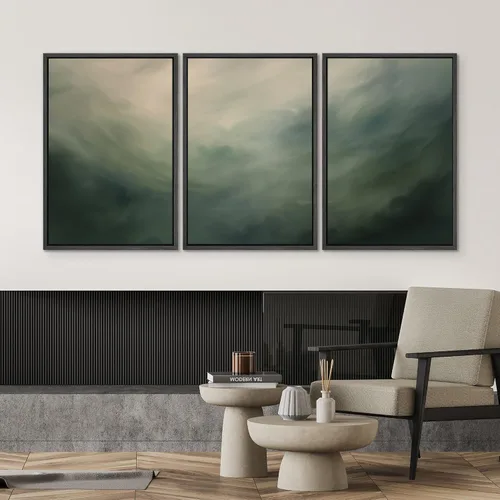 Vista 451 de SIGNWIN Lienzo enmarcado para pared, juego de arte neutro de bosque brumoso, ilustraciones en tono tierra, arte moderno, decorativo, bohemio