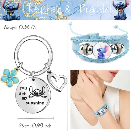 Vista 3 de Stitch Merchandise Stuff Gift Set, Stitch Anime Drawstring Bag, Keychain, Keychain Lanyard, Purse, Bracelets