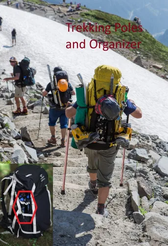 Vista 5 de Bastones de trekking, bastón plegable para hombres, mujeres, 5 engranajes plegables, organiza en la mochila, bastón de caminar con cuerda