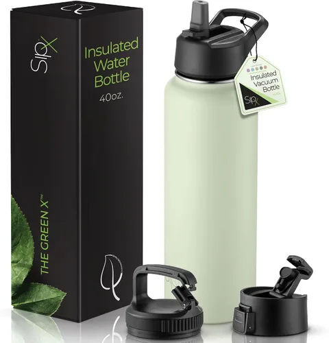 Vista 42 de SIPX™ Botella de Agua Aislada de 18 oz con 3 Tapas – Acero Inoxidable a Prueba de Fugas, Triple Aislamiento – Frío 24 Horas/Caliente 12 Horas