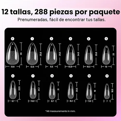 Vista 3 de Beetles - Kit de uñas de gel, 288 puntas de uñas medianas de almendra