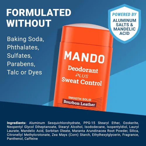 Vista 4 de Mando Desodorante antitranspirante para hombres - Barra de 2.6 oz - Bourbon, paquete de 2
