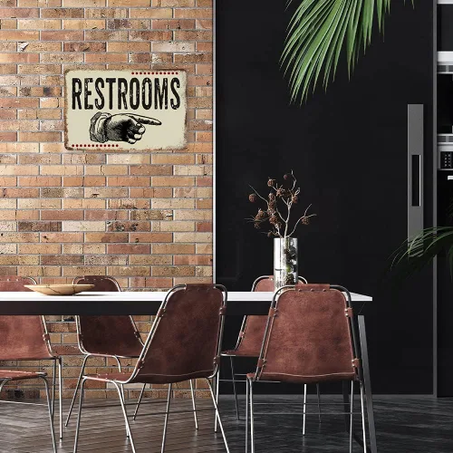 Vista 3 de Letrero para baños con masilla de mano derecha para restaurante rústico, decoración de pared, baño, puerta de negocios, regalo, 8 x 12, metal
