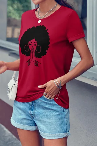 Vista 4 de Qianxitang camisetas de manga corta de cuello redondo de algodón con estampado gráfico para verano