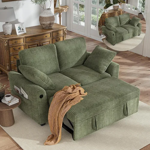 Vista 25 de Hanherry - Sofá seccional con sofá cama extraíble, sofá cama de chenilla con 2 asientos de almacenamiento y carga USB, cómodos sofás modulares